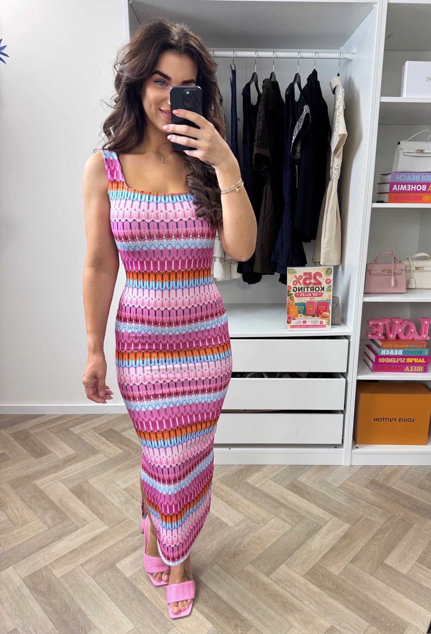 Long Dress Stella Print  Fuchsia