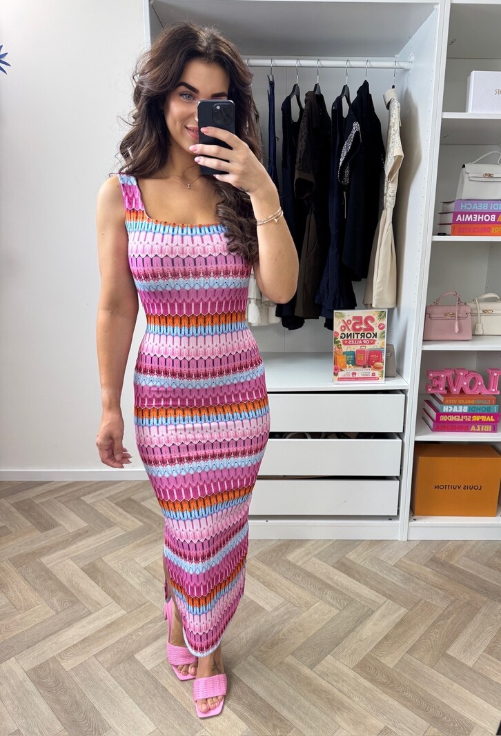 Long Dress Stella Print  Fuchsia