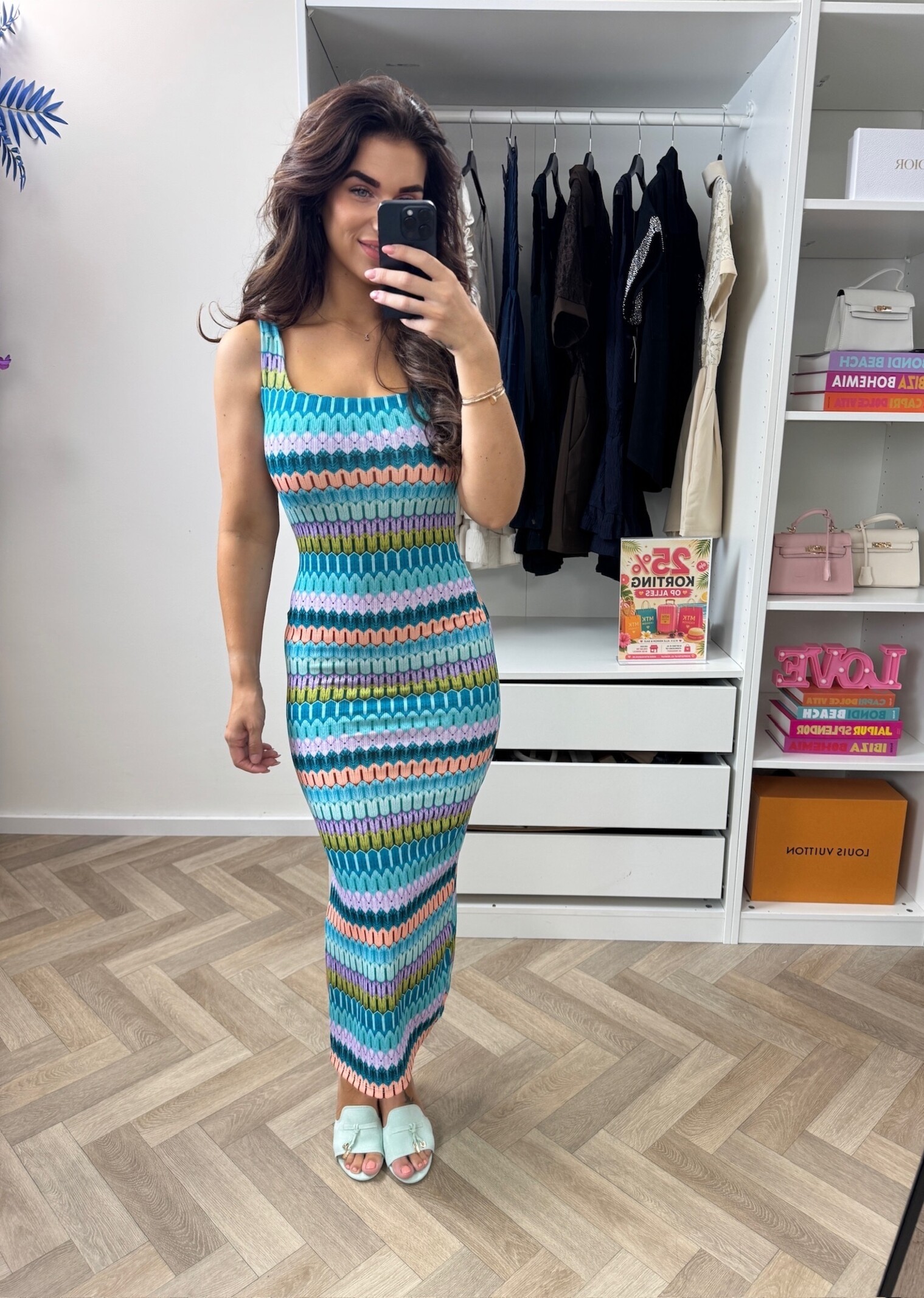 Long Dress Stella Print  Turqouise