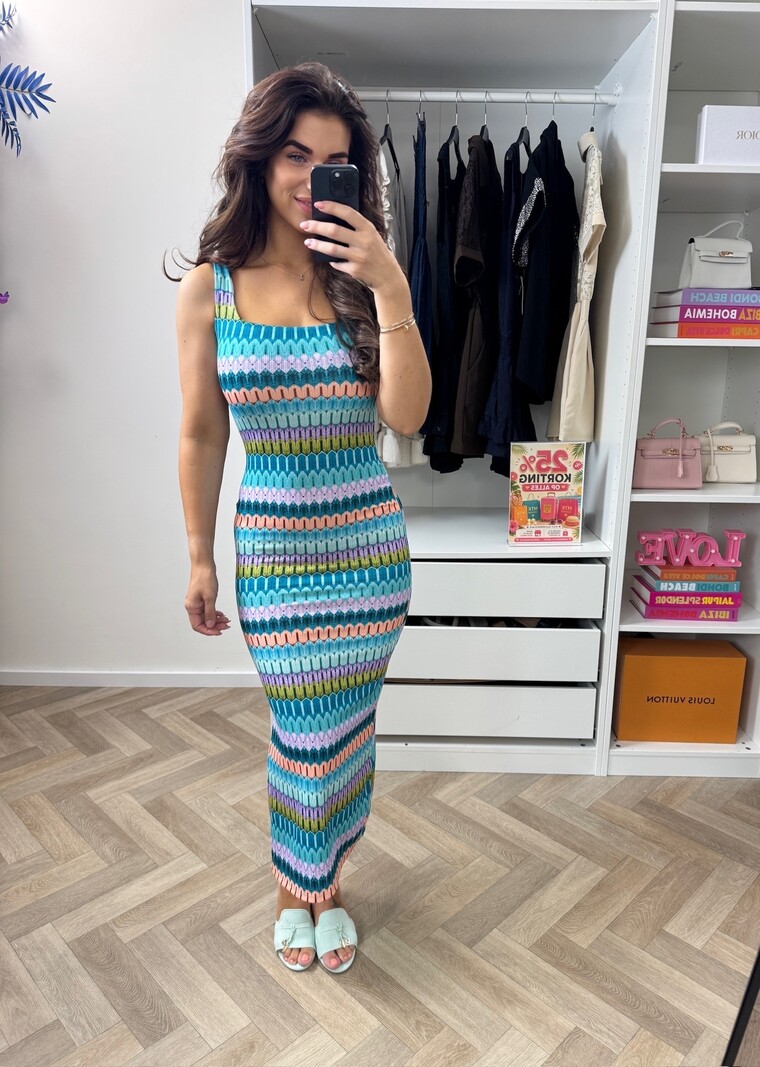Long Dress Stella Print  Turqouise