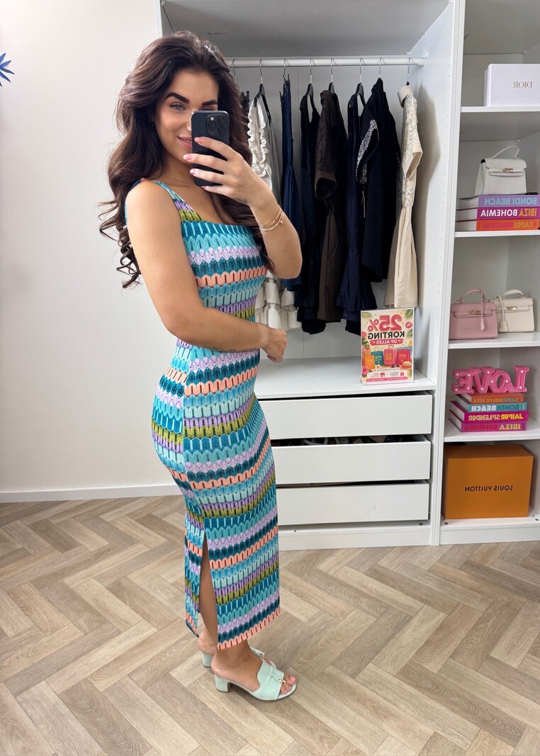 Long Dress Stella Print  Turqouise