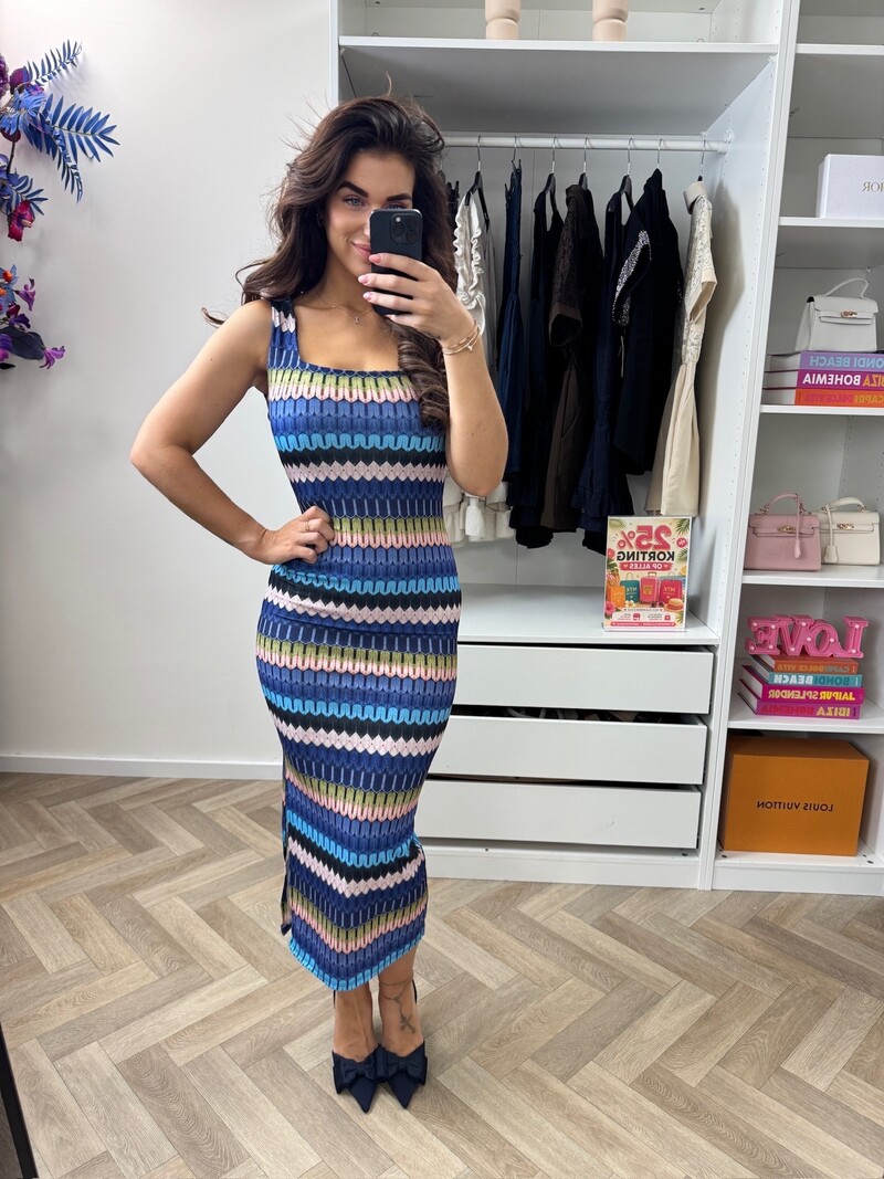 Long Dress Stella Print  Navy