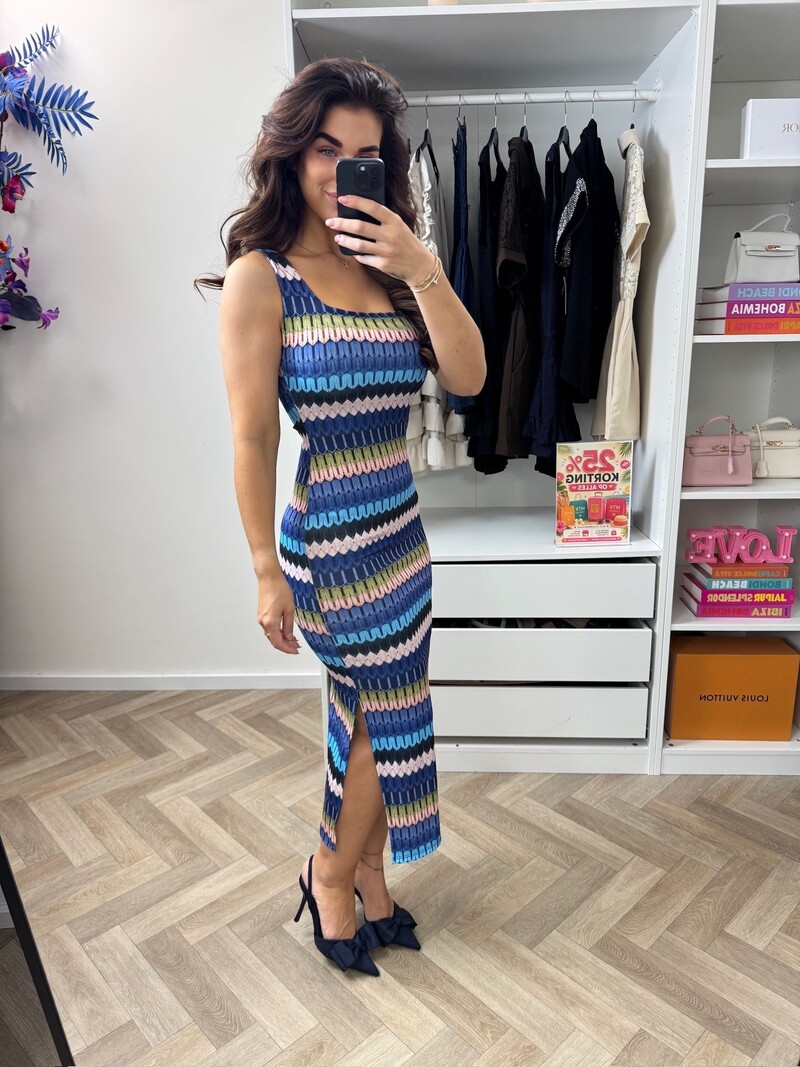 Long Dress Stella Print  Navy