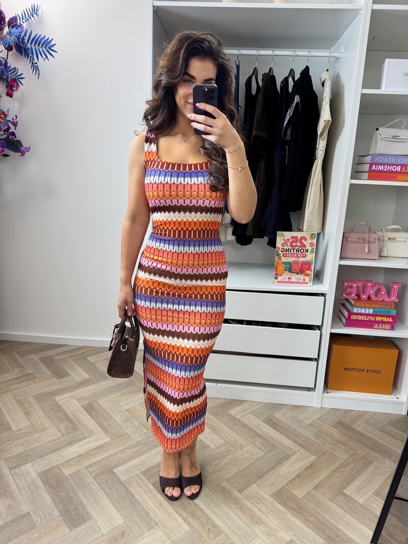 Long Dress Stella Print  Orange