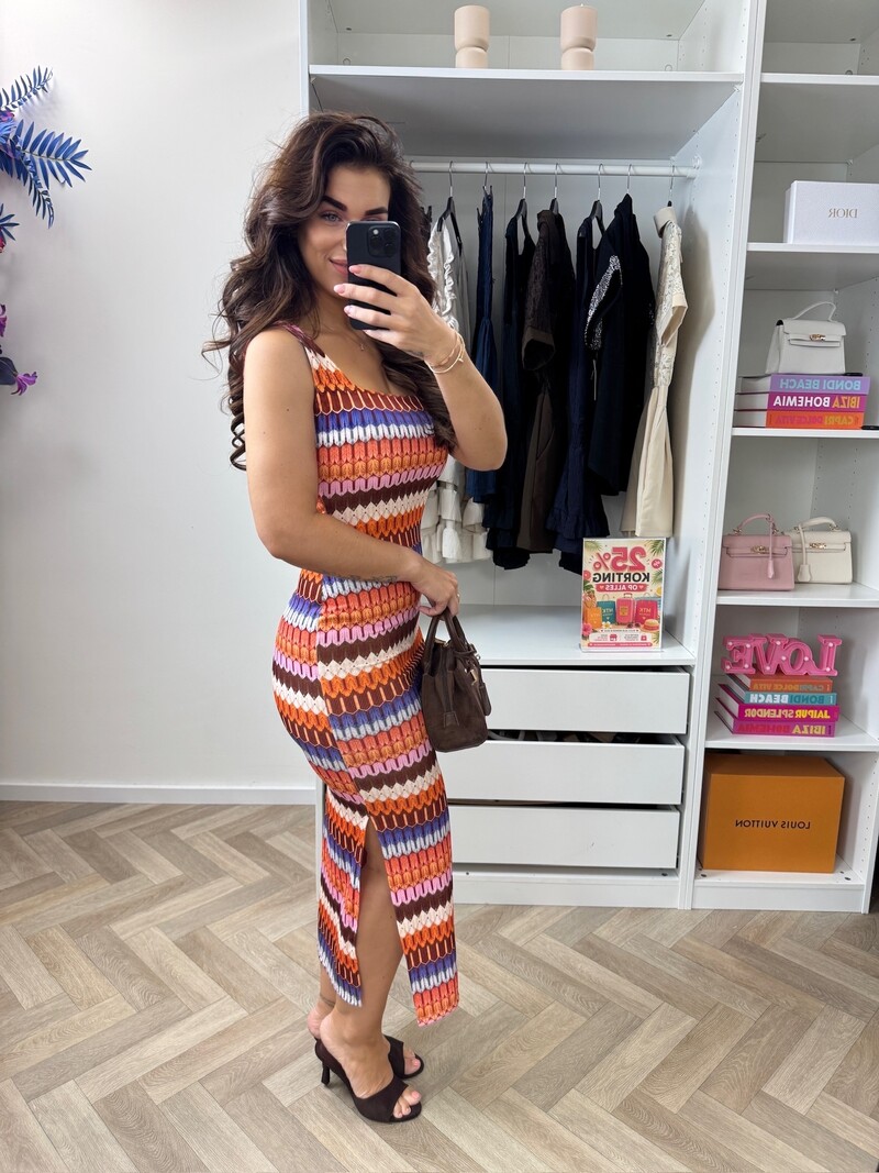 Long Dress Stella Print  Orange