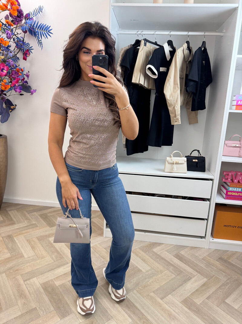 T-shirt Diamonds Mock Neck Taupe Guess 1300