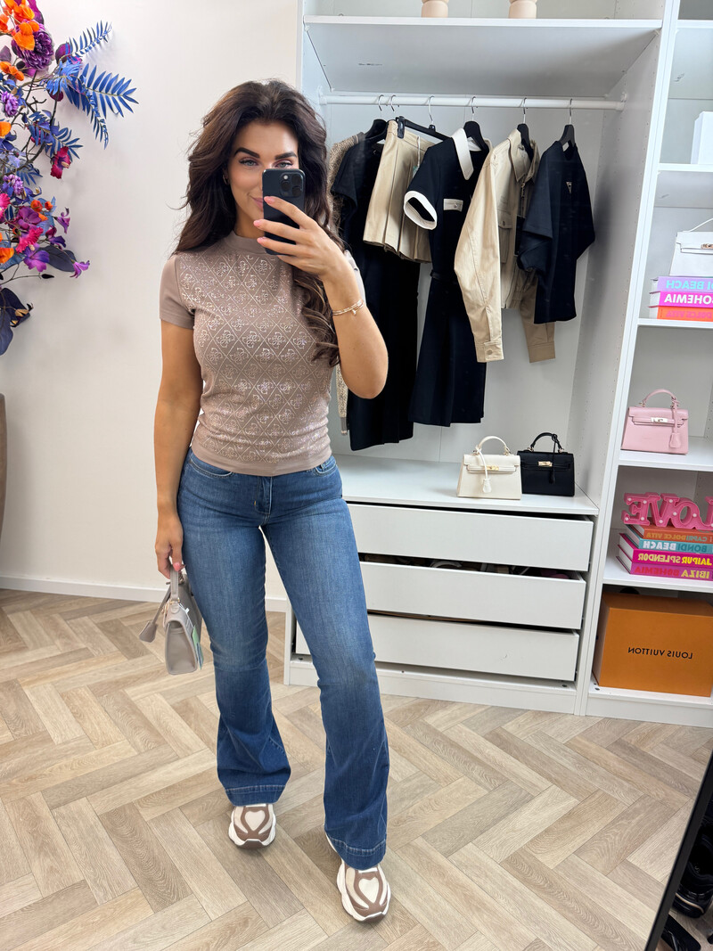 T-shirt Diamonds Mock Neck Taupe Guess 1300