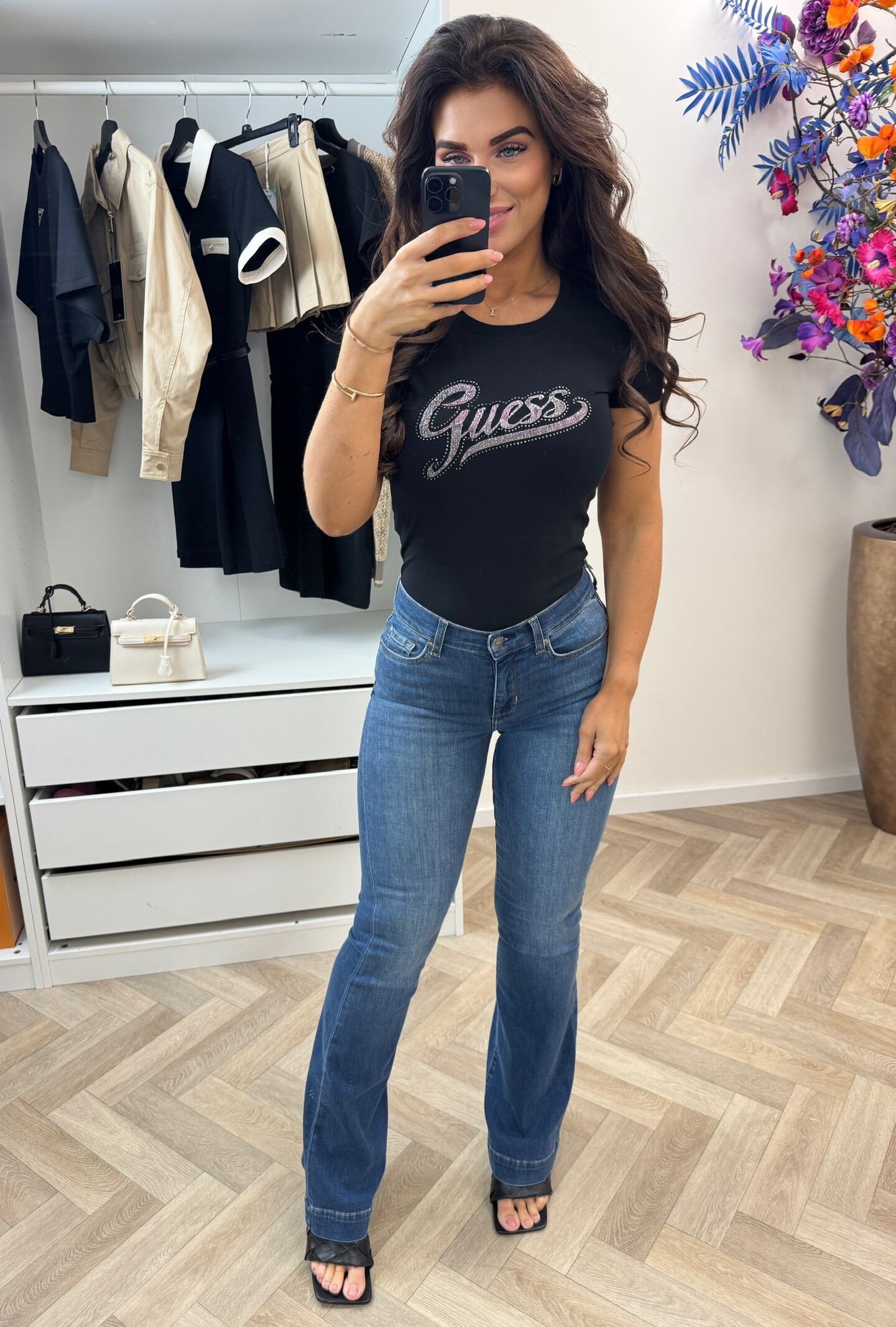 Guess T-shirt Glitter Logo Black Guess 1340