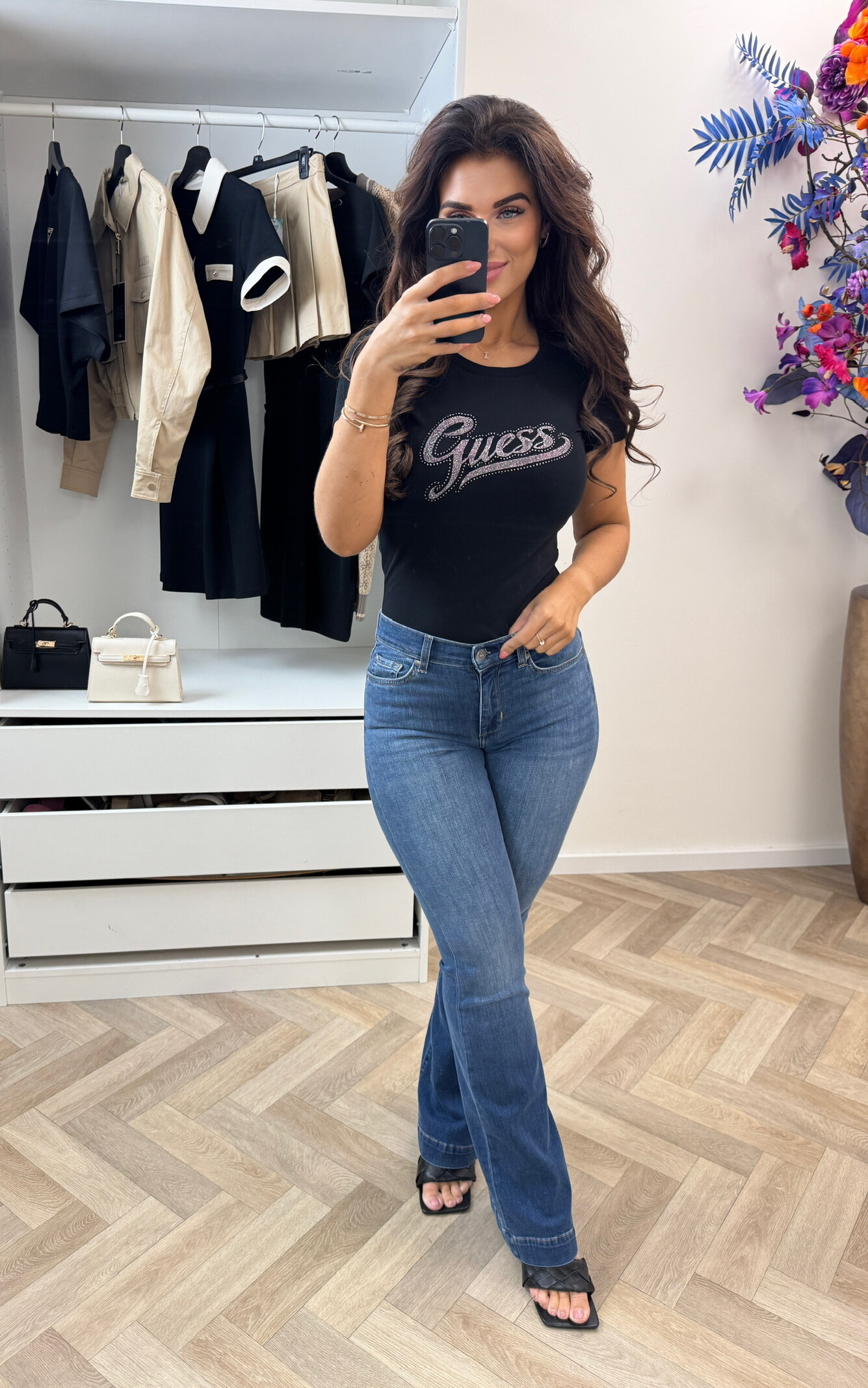 Guess T-shirt Glitter Logo Black Guess 1340
