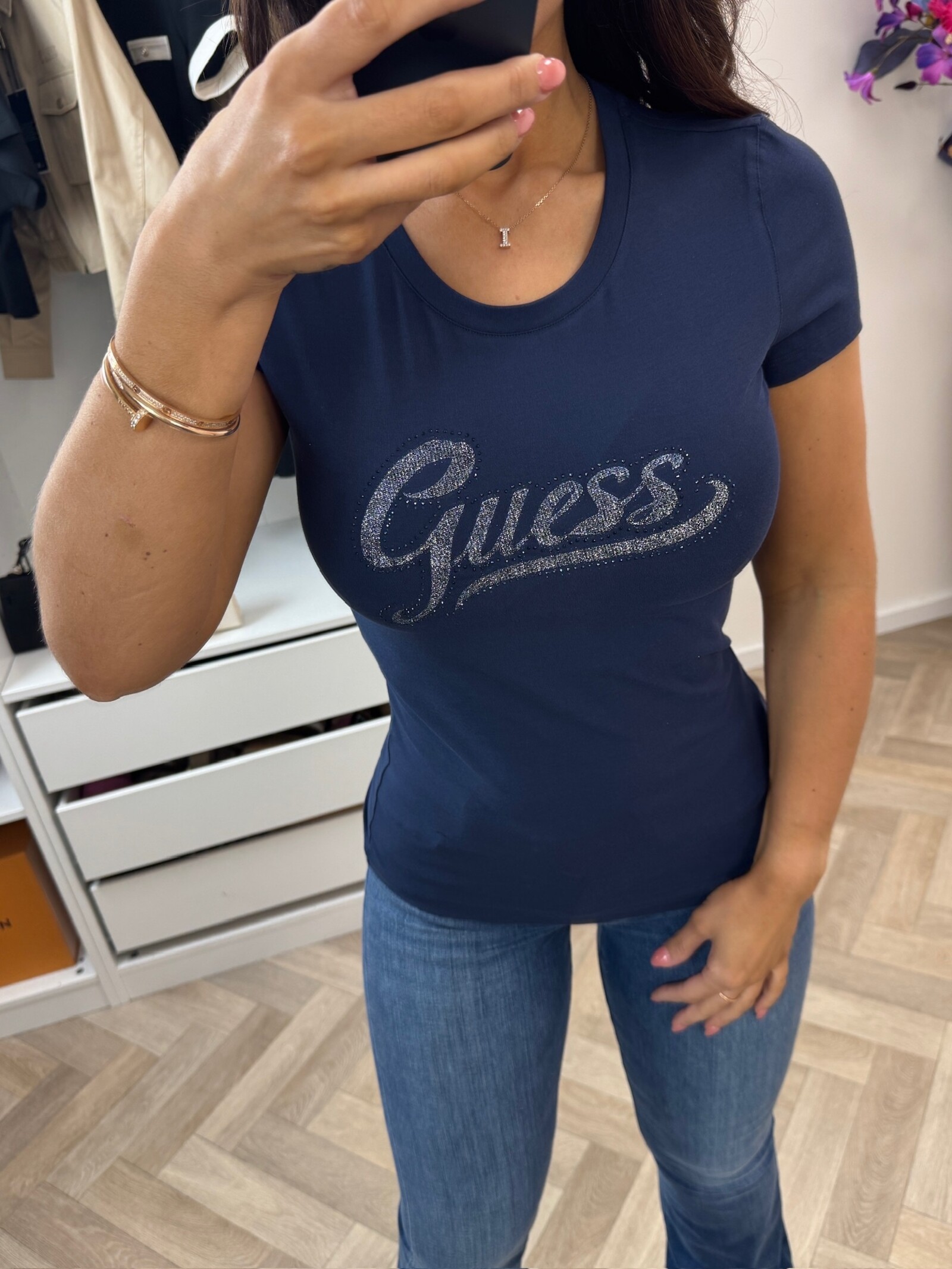 Guess T-shirt Glitter Logo Navy 1339
