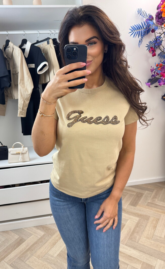 T-shirt Beads Script Guess Tan 1334