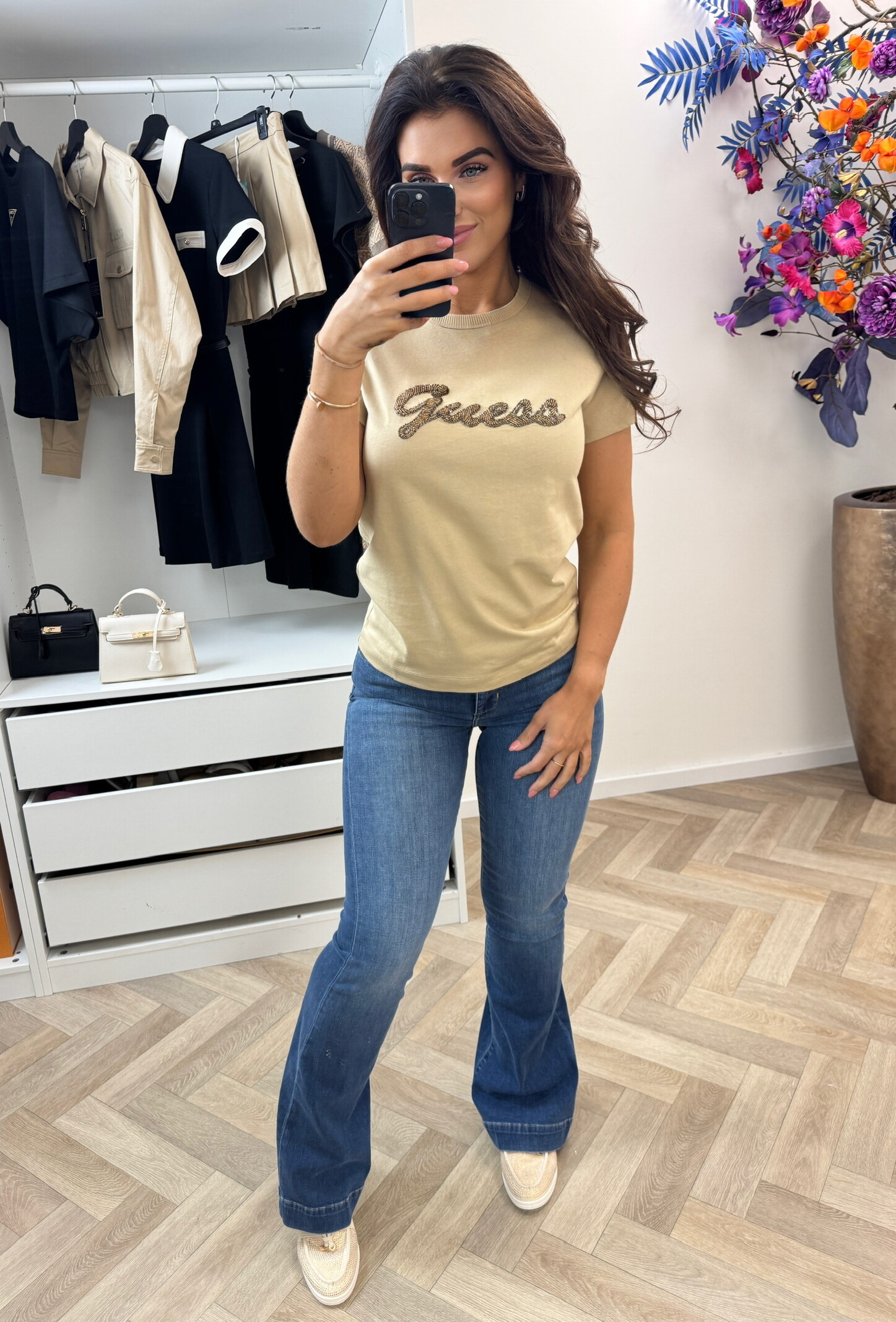 Guess T-shirt Beads Script Guess Tan 1334
