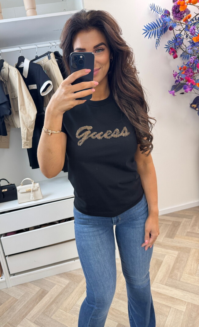 T-shirt Beads Script Guess Black 1336
