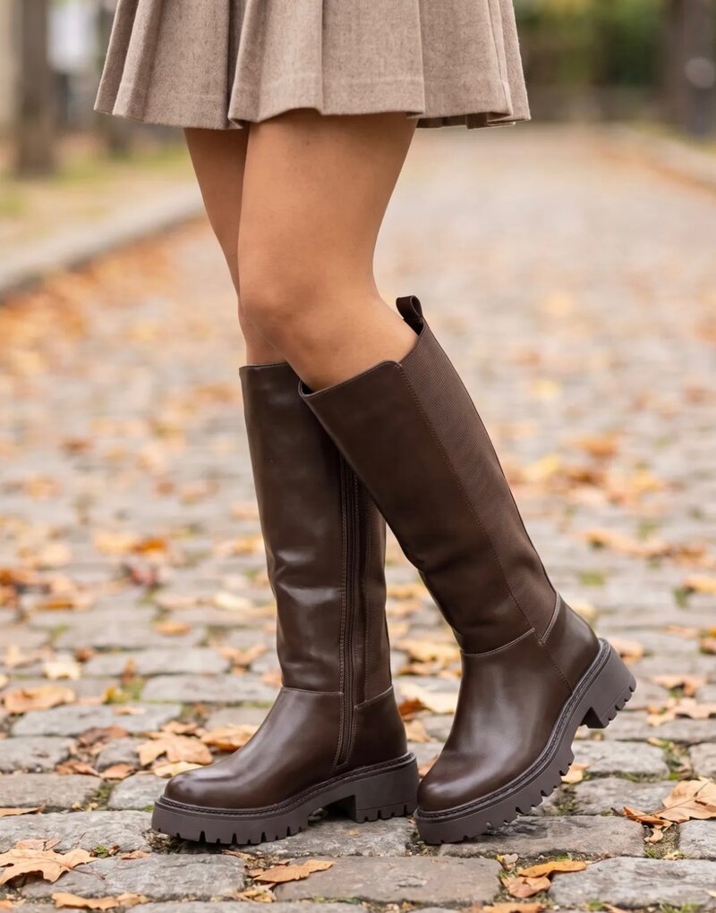 Long Boots Elastic Leder YT039 Choco