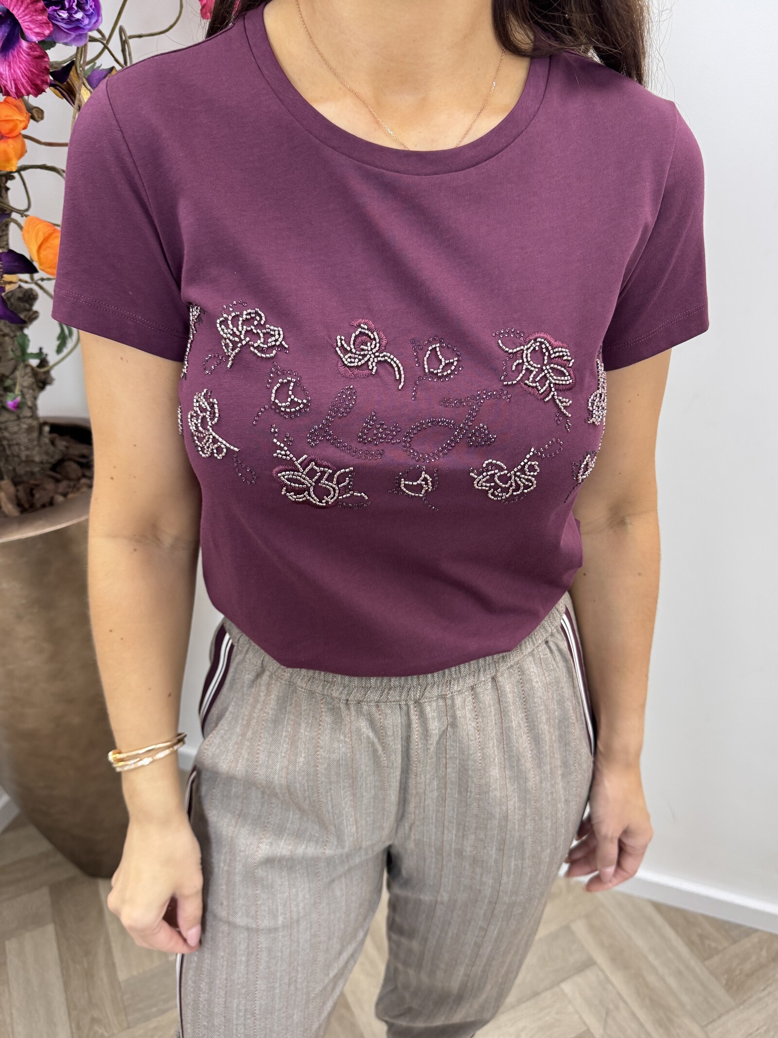 Liu-Jo T-shirt Flowers Red Aubergine Liu Jo 1964