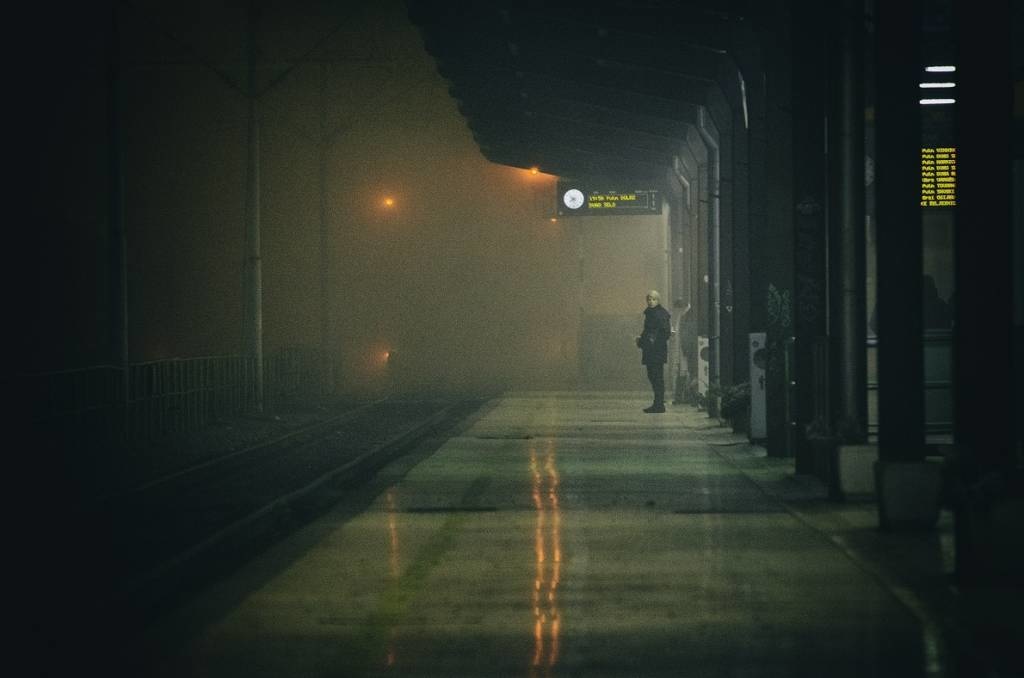 On the platform or at the subway station