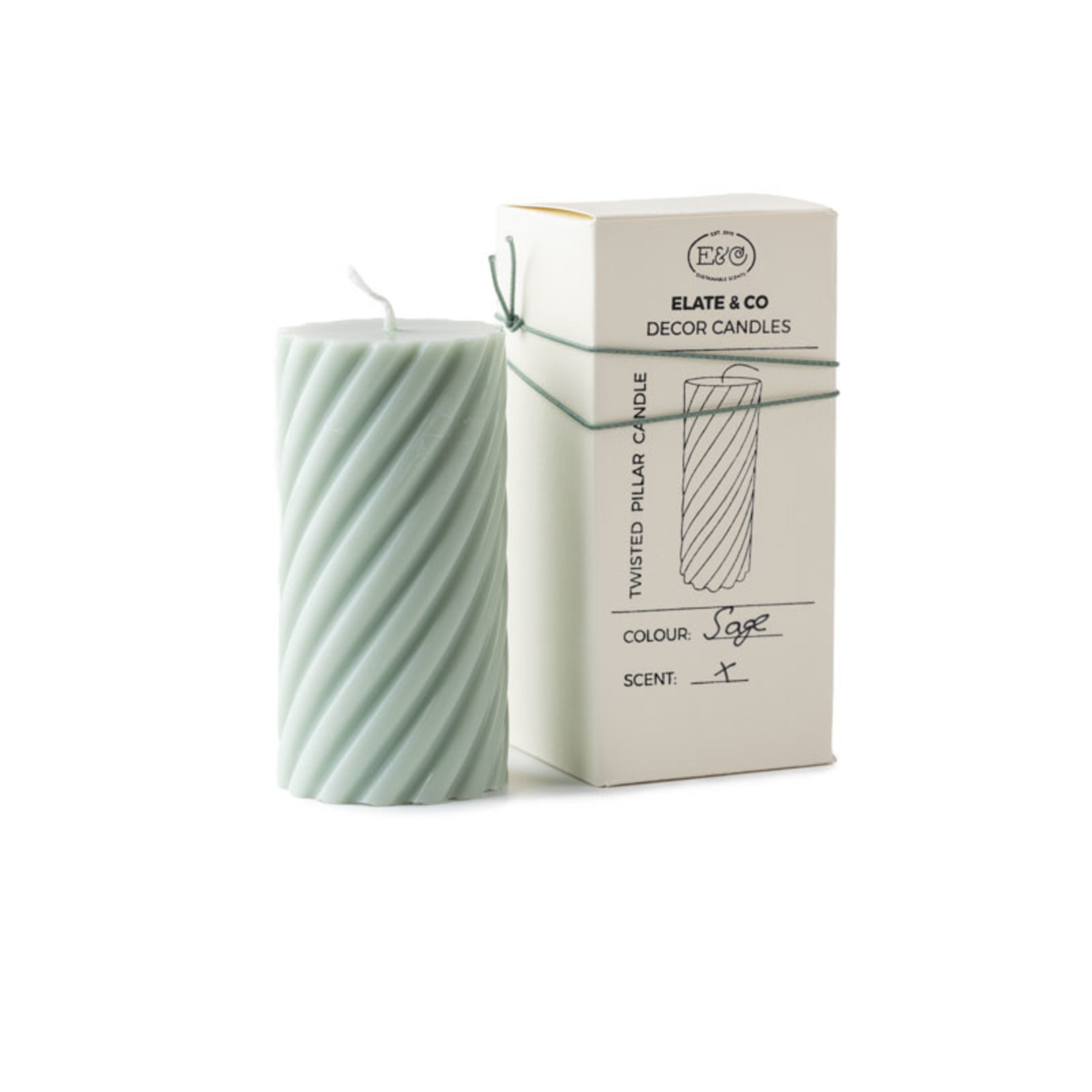Elate & Co Bubble Candle - Twisted Pillar - Sage