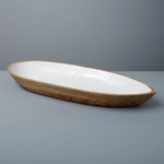 Be Home Mango Wood & White Enamel Oval Dish Large