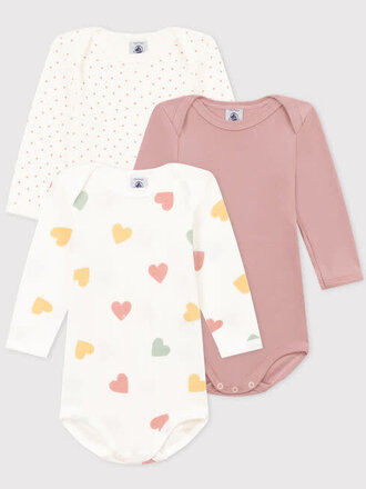 Petit Bateau Petit Bateau 3 body's - Roze hartjes