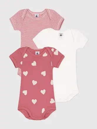 Petit Bateau Petit Bateau 3 body's - Roze hart
