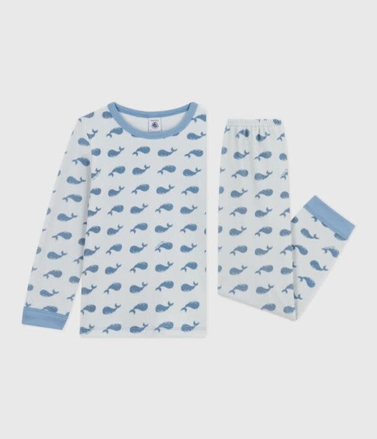 Petit Bateau Petit Bateau Pyjama fluweel - Walvis blue