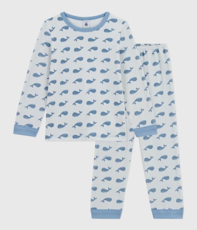 Petit Bateau Petit Bateau Pyjama fluweel - Walvis blue