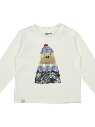 Mayoral Mayoral L/s t-shirt applique animal - Cream
