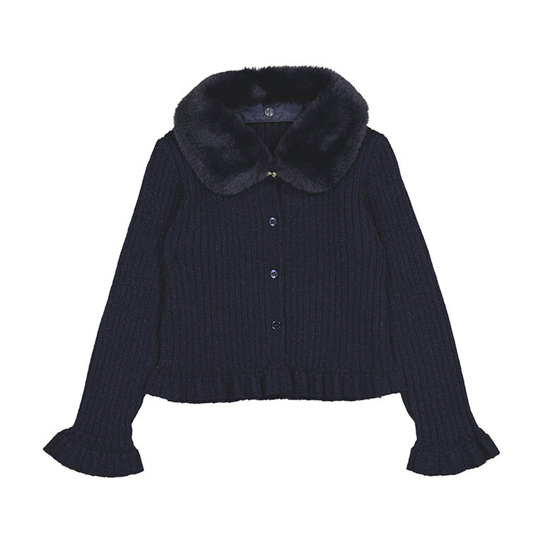 Mayoral Mayoral Paux fur collar cardigan - Navy