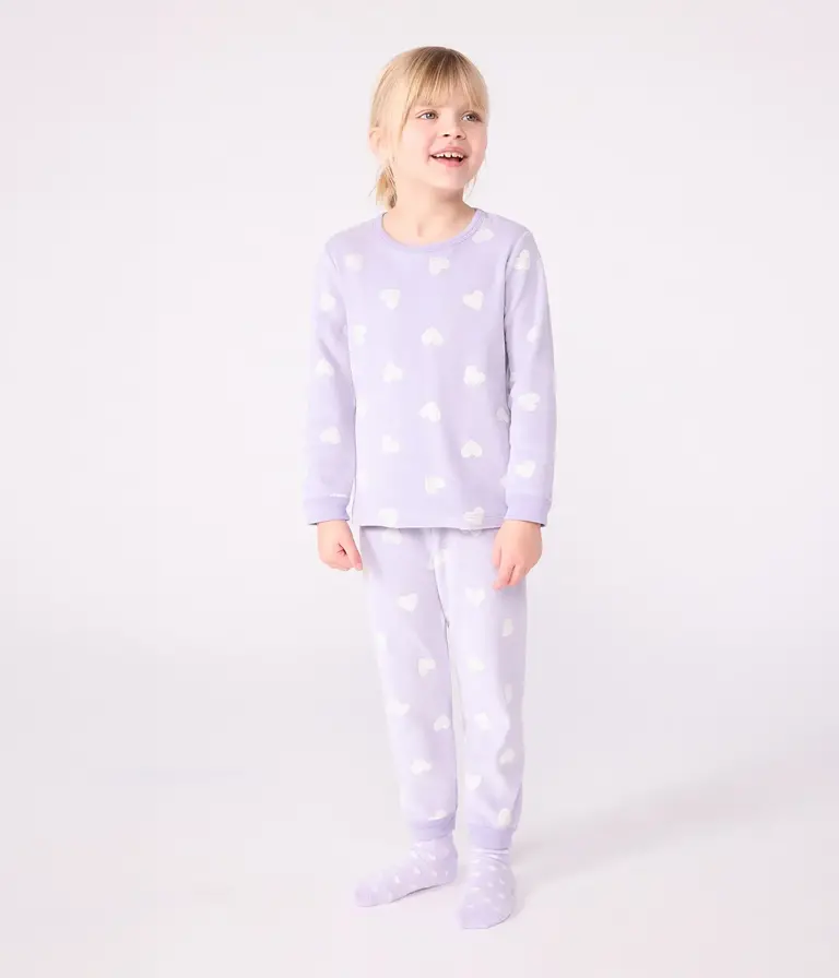 Petit Bateau Petit Bateau Pyjama fluweel - Lila Hart