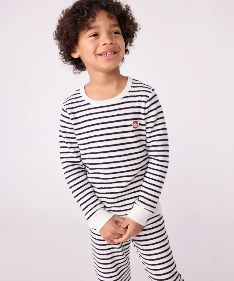 Petit Bateau Petit Bateau Pyjama fluweel - Blue stripe