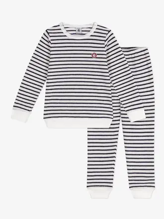 Petit Bateau Petit Bateau Pyjama fluweel - Blue stripe