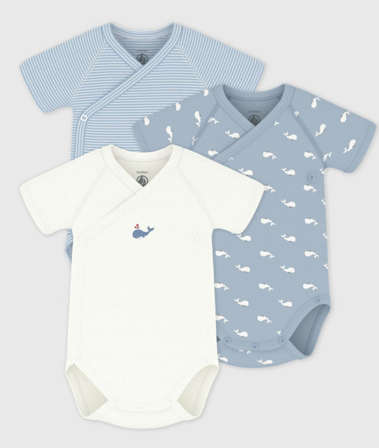 Petit Bateau Petit Bateau 3 body's - Blauw