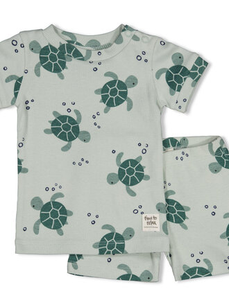 Feetje Feetje Wafel Pyjama kort - Mint Schildpad