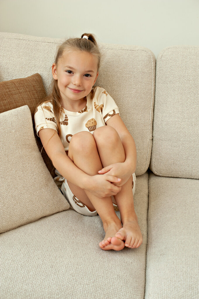Feetje Feetje Wafel Pyjama kort - Offwhite Cosy crumbs