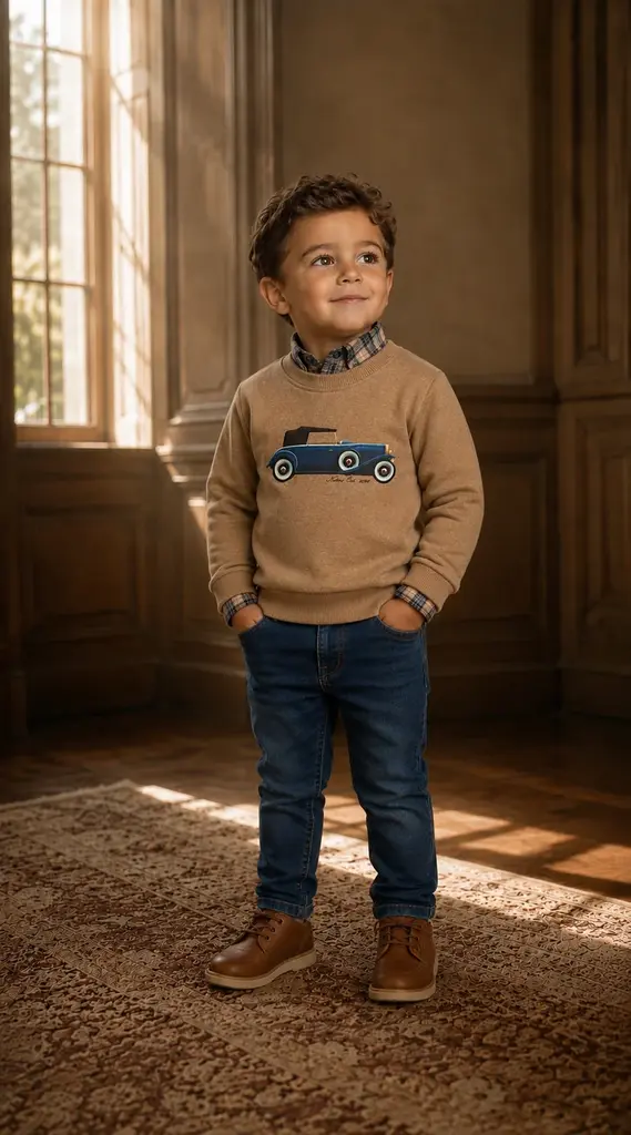 Natini Natini SWEATER CLASSIC CAR - BEIGE