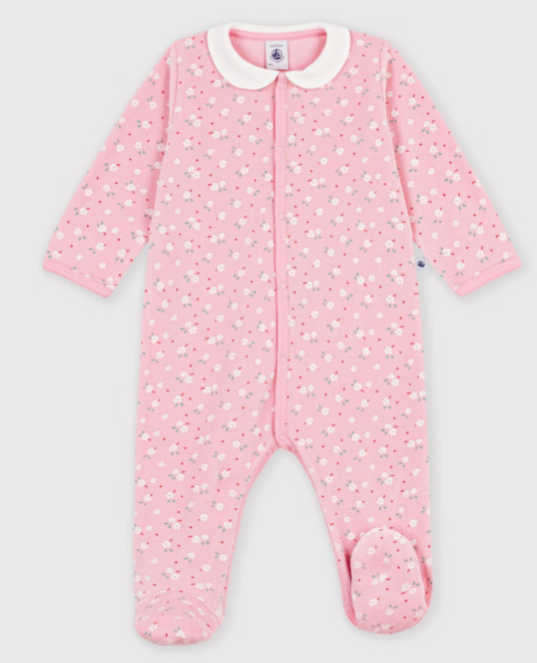 Petit Bateau Petit Bateau Pyjama Fluweel - Roze Bloemenprint