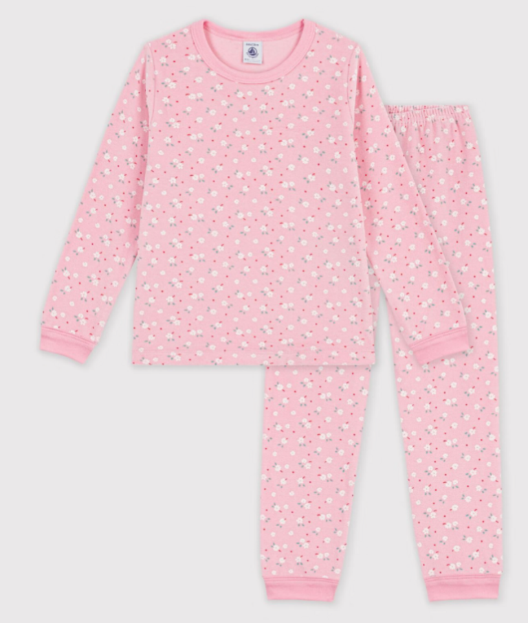 Petit Bateau Petit Bateau Pyjama Fluweel - Roze Bloemenprint