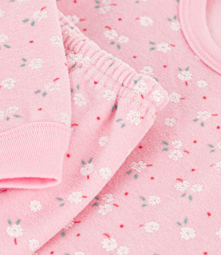 Petit Bateau Petit Bateau Pyjama Fluweel - Roze Bloemenprint