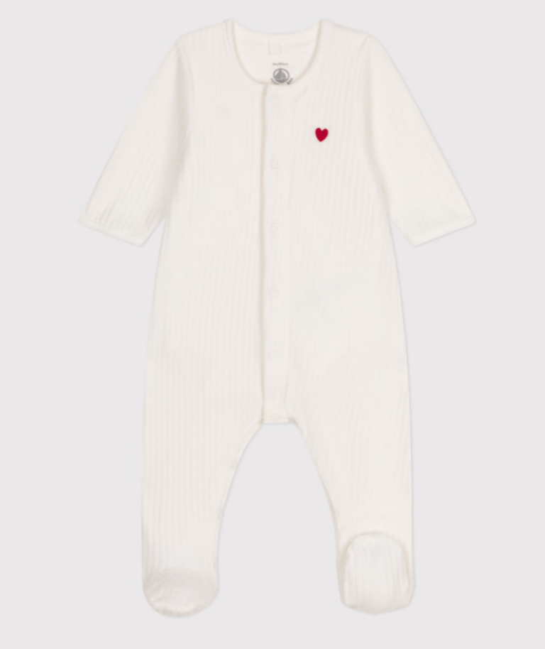 Petit Bateau Petit Bateau Pyjama Fluweel - Wit met body