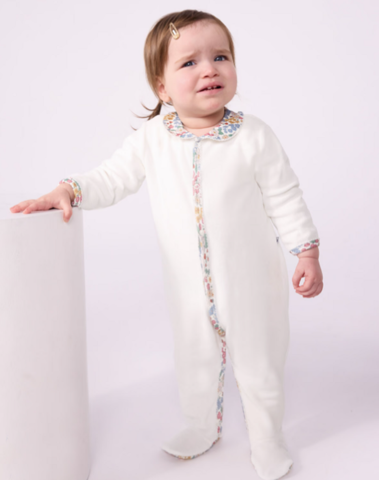 Petit Bateau Petit Bateau Pyjama Fluweel - Kraag met bloemenprint