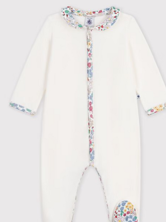 Petit Bateau Petit Bateau Pyjama Fluweel - Kraag met bloemenprint