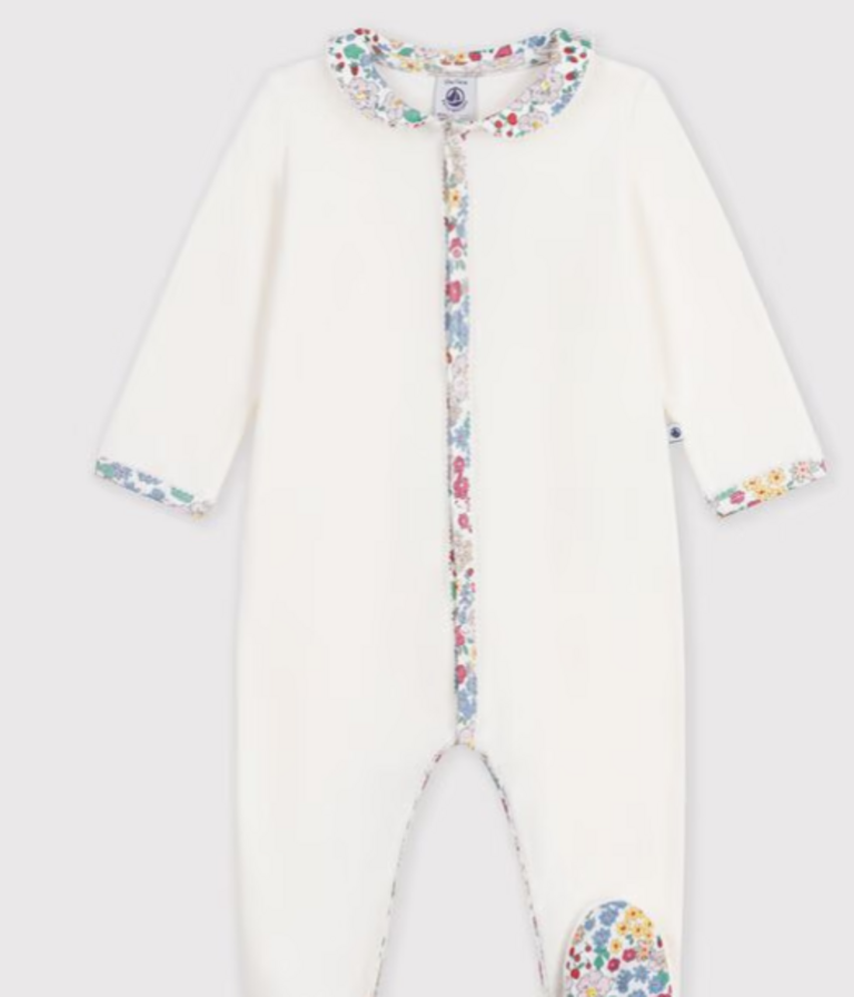 Petit Bateau Petit Bateau Pyjama Fluweel - Kraag met bloemenprint
