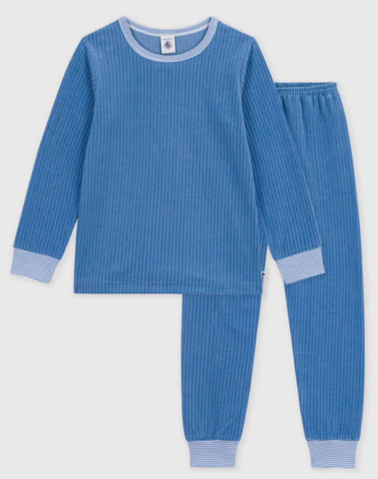 Petit Bateau Petit Bateau Pyjama ribstof - Blauw