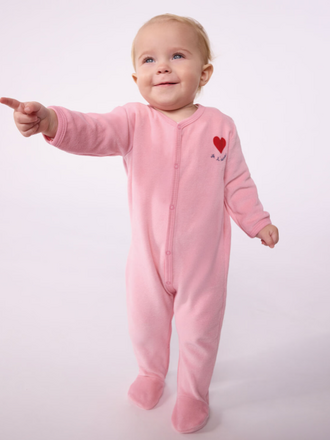 Petit Bateau Petit Bateau Pyjama verlours - Roze met hartje