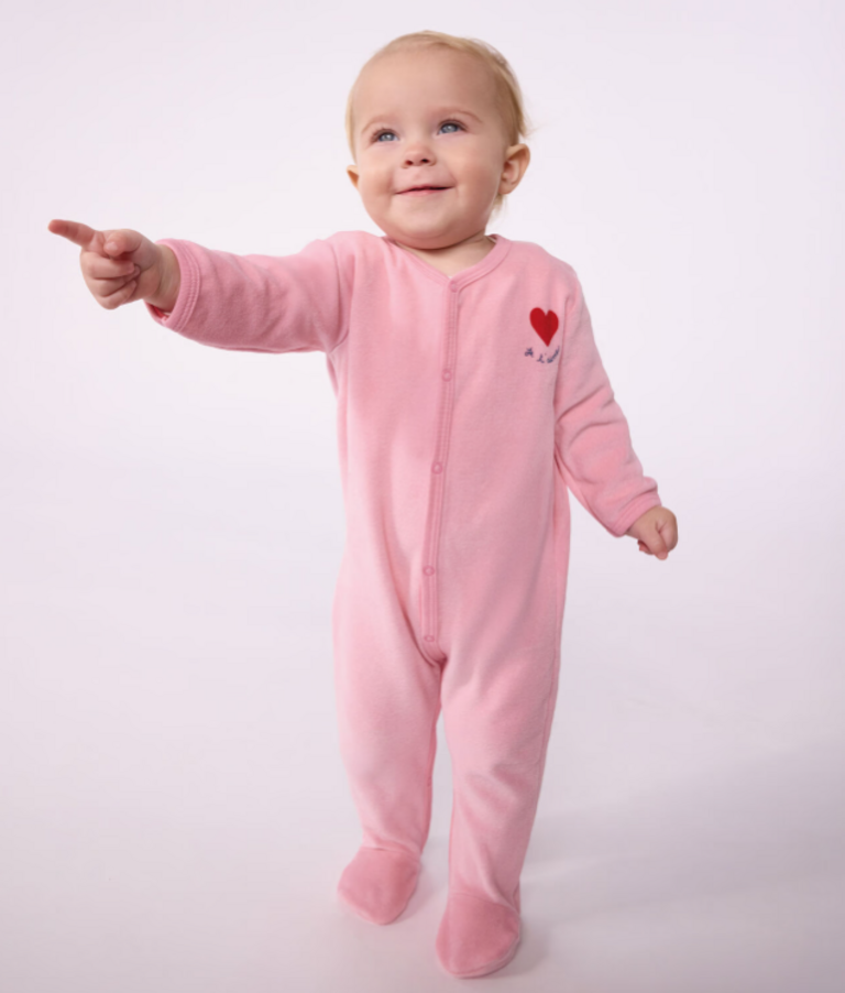 Petit Bateau Petit Bateau Pyjama verlours - Roze met hartje