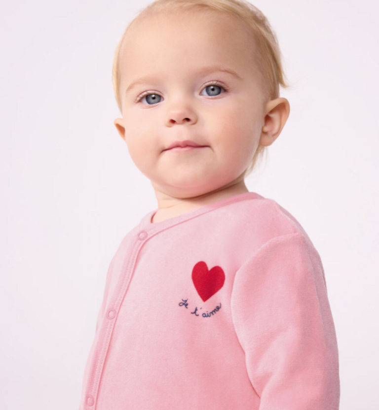 Petit Bateau Petit Bateau Pyjama verlours - Roze met hartje