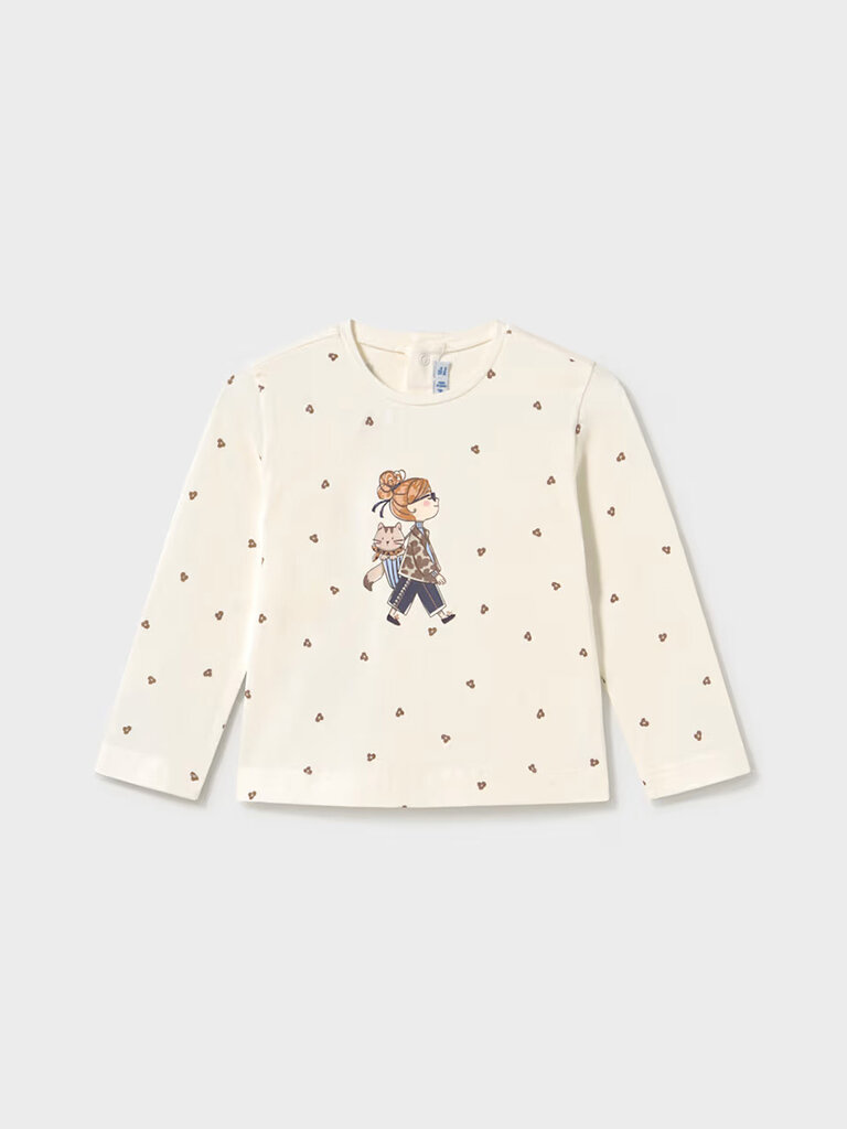 Mayoral Mayoral Printed l/s t-shirt           - Natural
