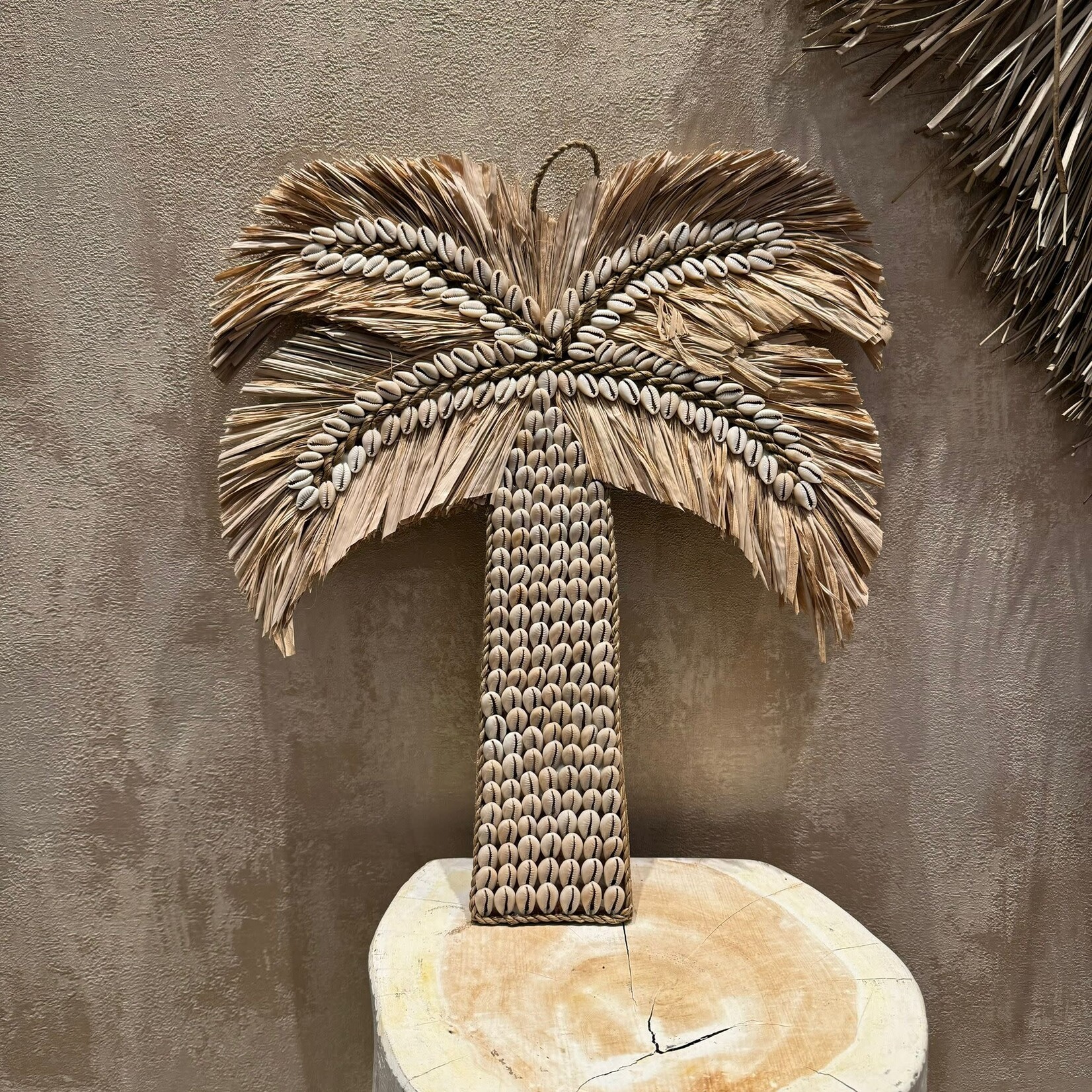 Palmboom Wanddecoratie raffia en schelpen