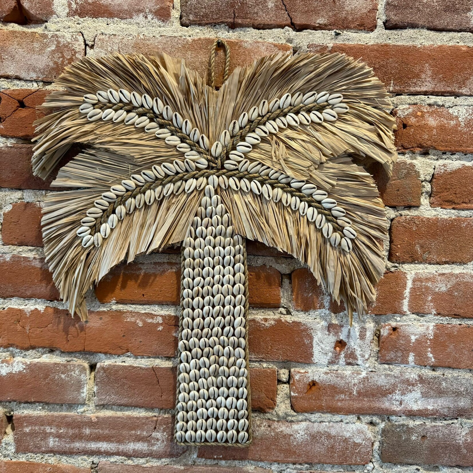 Palmboom Wanddecoratie raffia en schelpen