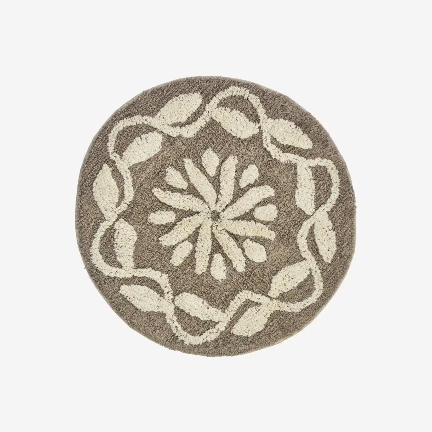 Madam Stoltz Round tufted bath mat Greige off white